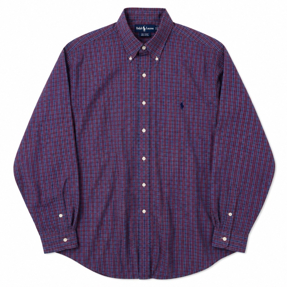 Ralph Lauren The Big Shirt Mens XL Vintage Plaid Long Sleeve Button Up Blue Pony